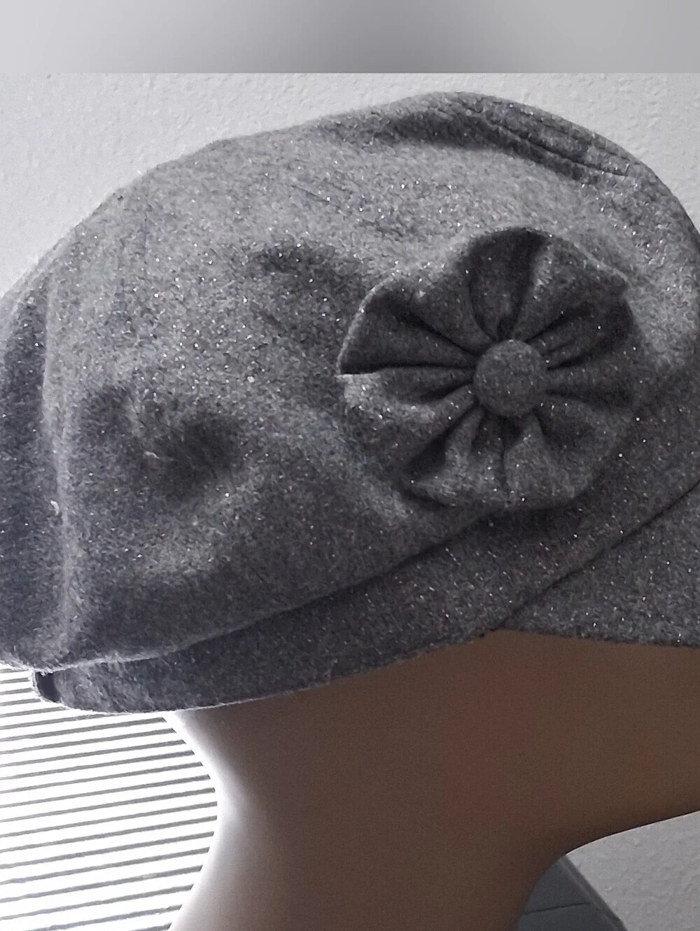 Grey Newsboy Cap Wirh A Subtle Metallic Sparkle